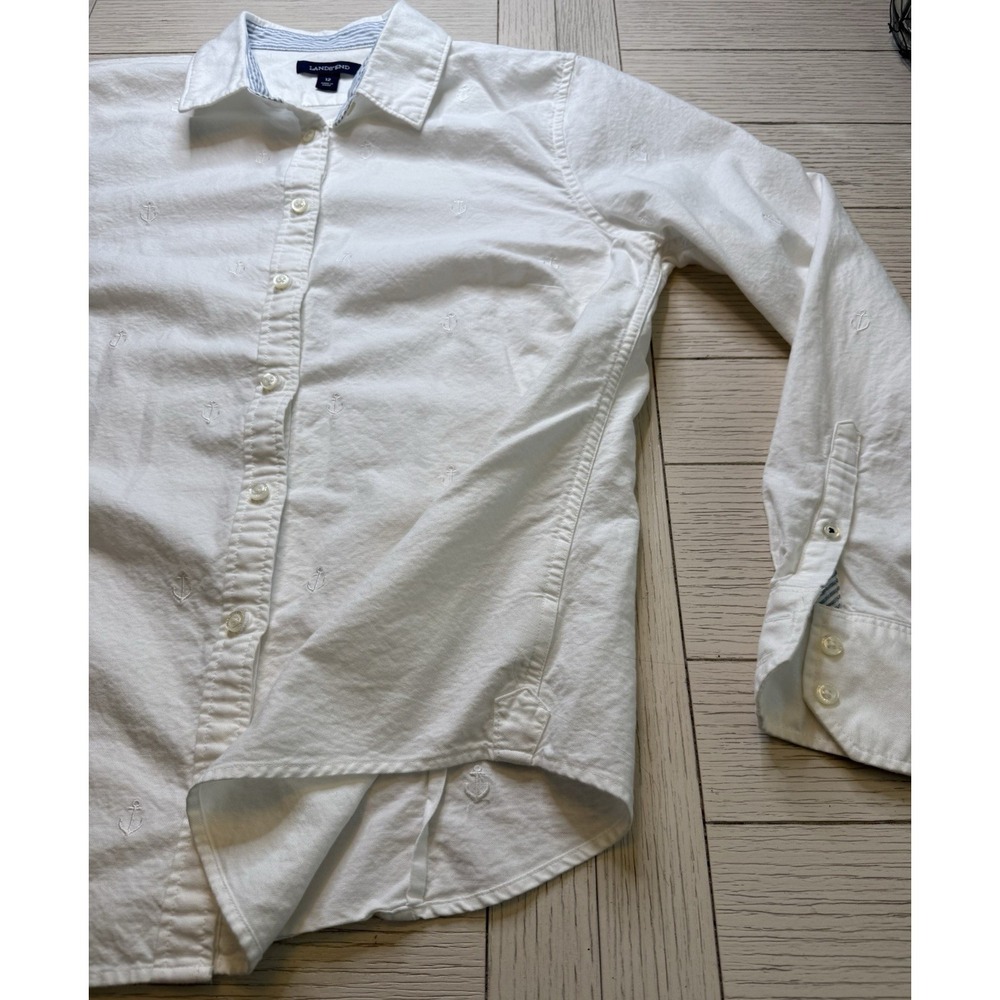 Lands' End Women'sā Cotton White VTG Button Up Embroidered Anchor Sz 12 Nautical